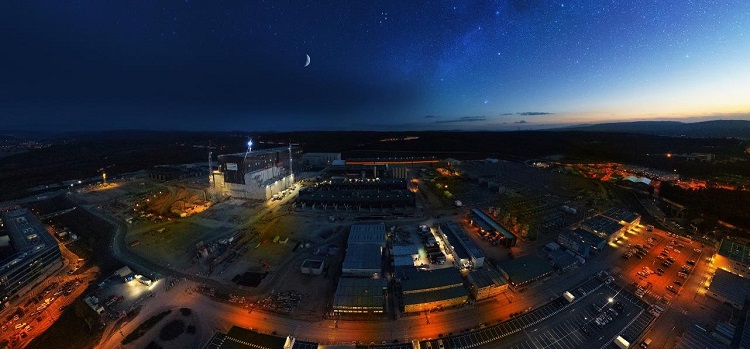 Night-time aerial view of the ITER construction site.